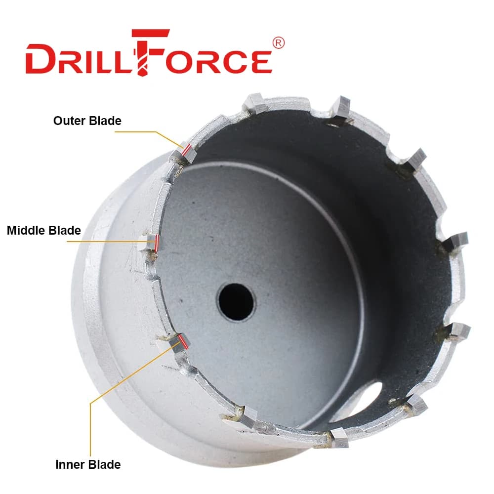 Forêts trépans Drillforce 12-200mm TCT carbure cobalt - kit coupe métal acier inox fer plaque