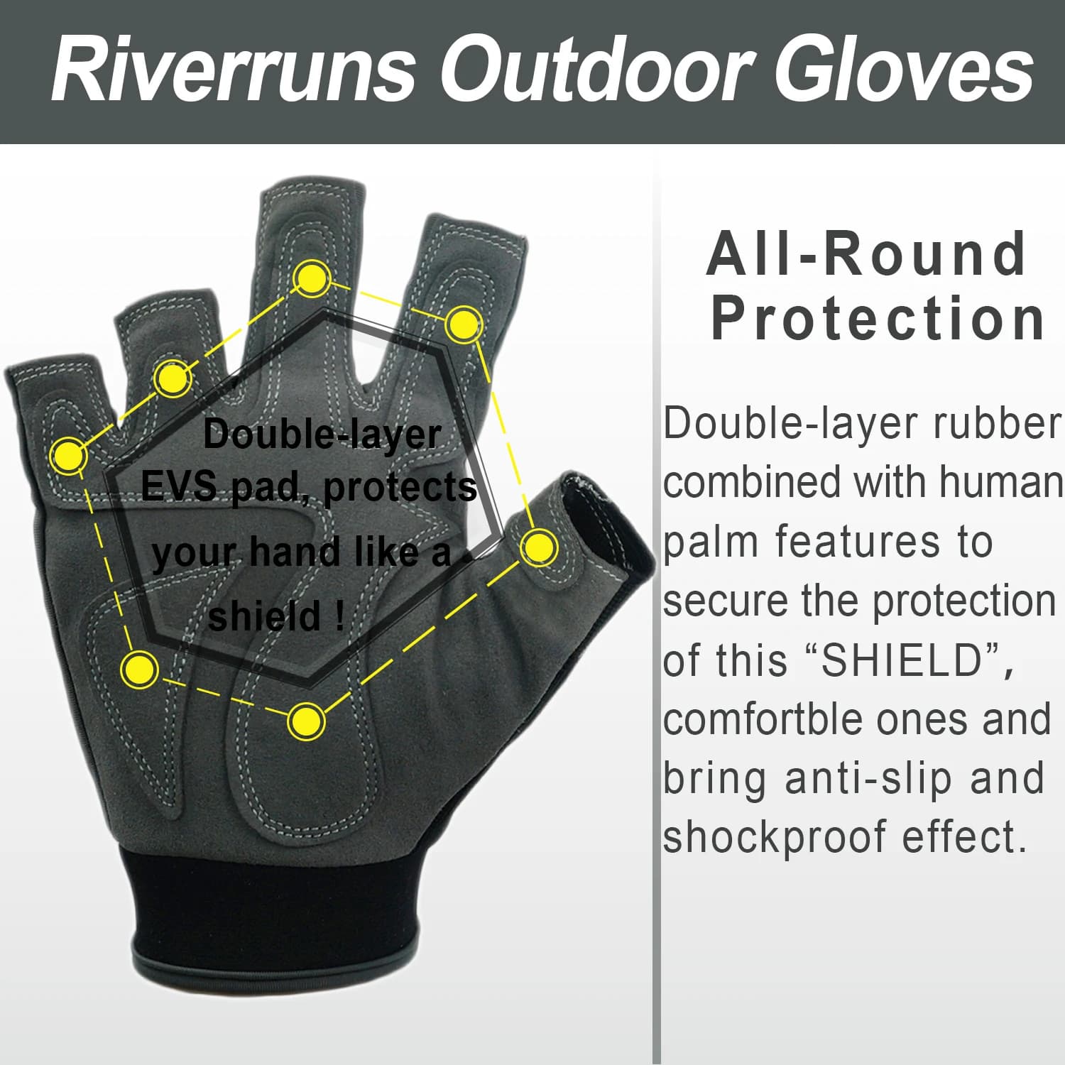 Gants pêche doigts libres Riverruns protection solaire paddle voile randonnée hommes