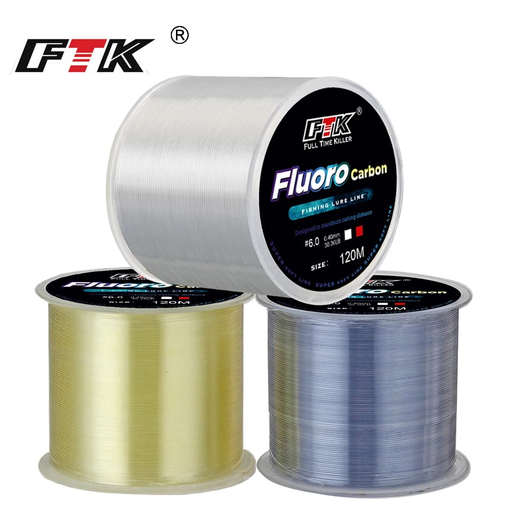 Ligne de Pêche FTK 120m Fluorocarbone Traitée 0.2 à 0.6mm Haute Résistance 7.15 à 45LB pour Pêche Sportive