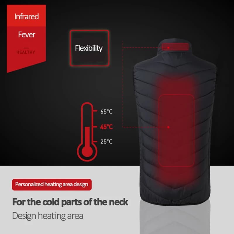 Veste chauffante USB homme 17 zones infrarouge - Hiver, randonnée, sports - Taille 5XL grande
