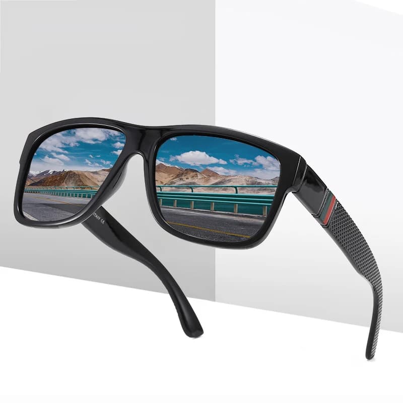 Lunettes de soleil carrées polarisées noires unisexes - Style vintage sport UV400 pour hommes femmes