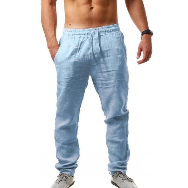 Pantalon coton lin été hip-hop décontracté pêche occasionnelle élastique respirant homme