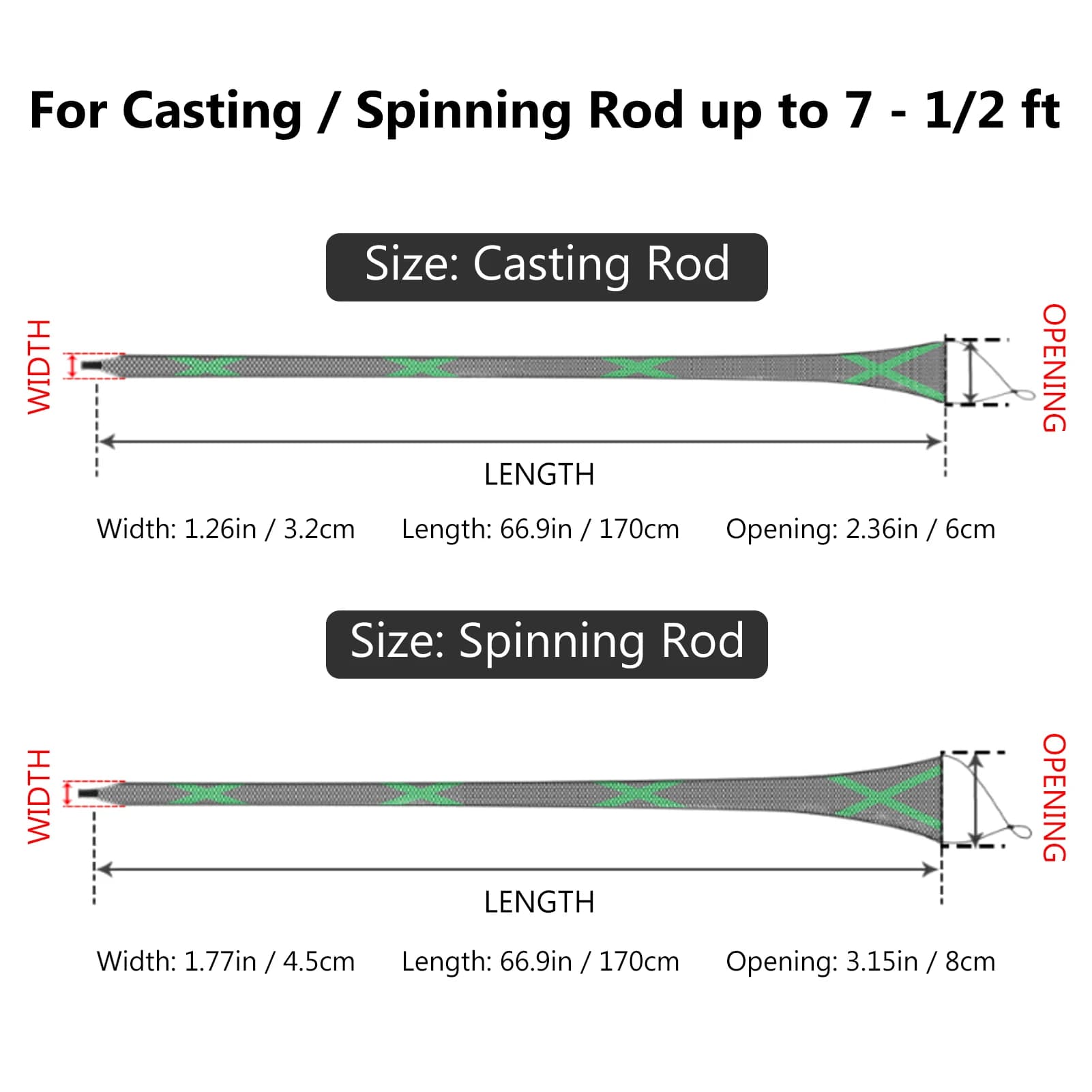 Protection cannes Bassdash manchons housses jusqu'à 7-1/2ft spinning casting transport