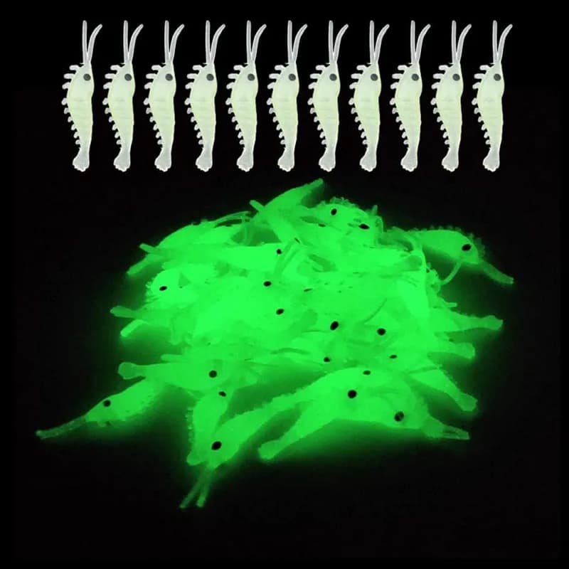 Leurre souple 50 vers luisants appâts crevettes lumineux 3,5cm pour pêche du bass et crappie