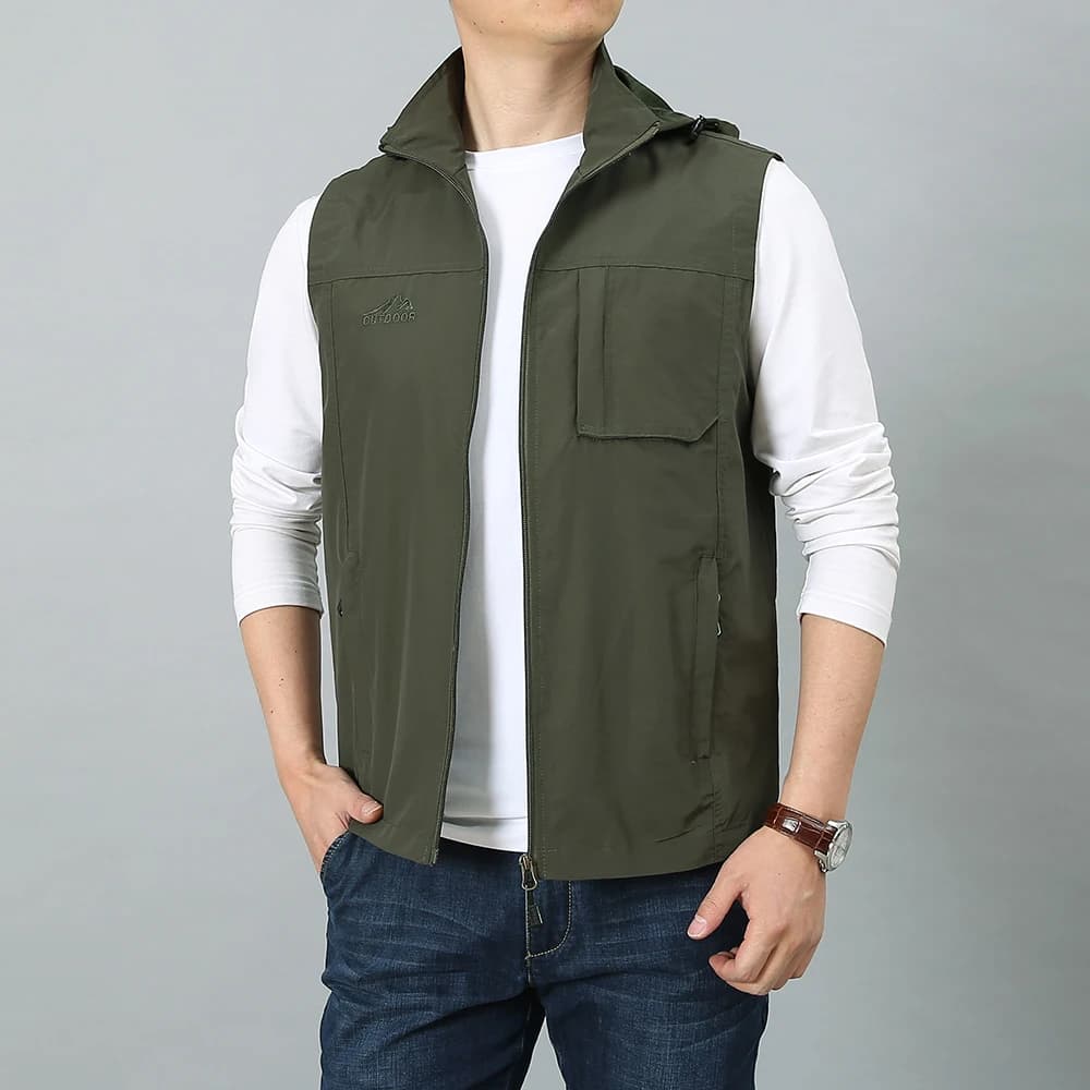 Veste de pêche sans manches multi-poches 7XL avec casquette, pour homme grande taille été et voyage photo