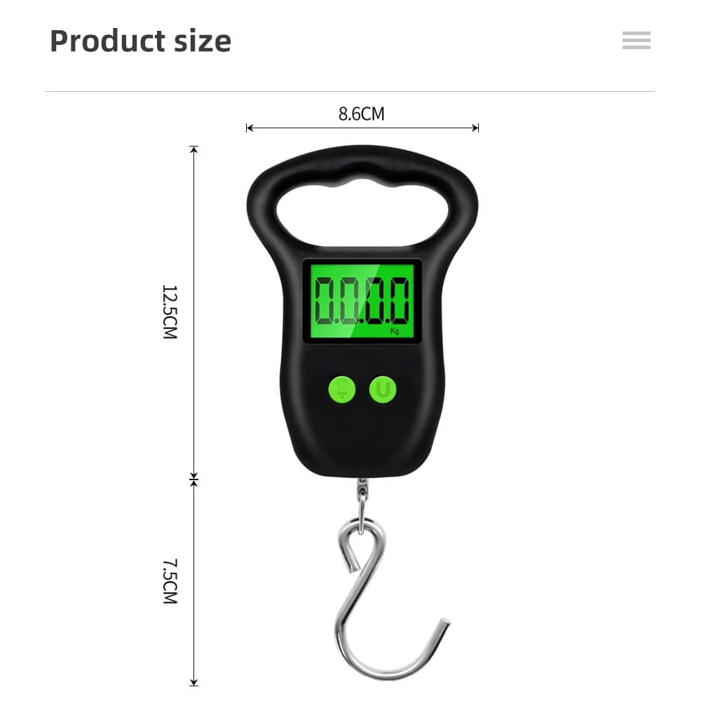 Balance numérique pêche 50kg/10g avec rétroéclairage LCD - Pèse-bagages et poissons portable