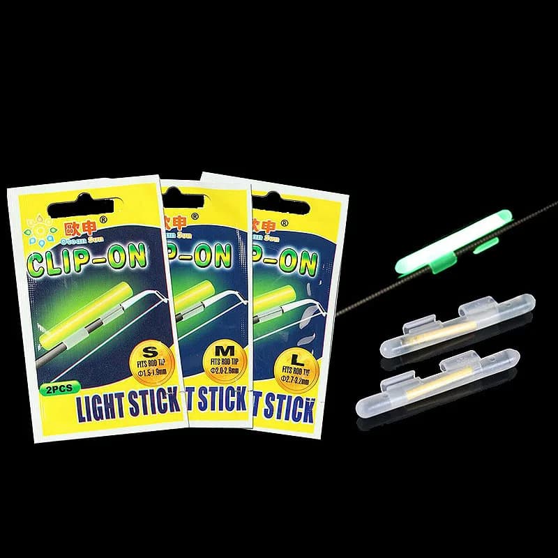 Lot de 100 bâtons lumineux fluorescents pour pêche de nuit, clipsables sur canne, tailles S à