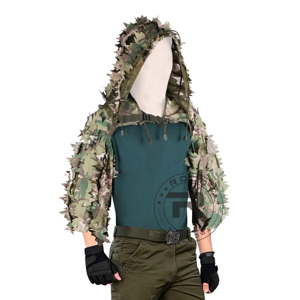 Cagoule Ghillie sniper ROCOTACTICAL respirante feuilles 3D découpées laser - Tenue légère airsoft chasse