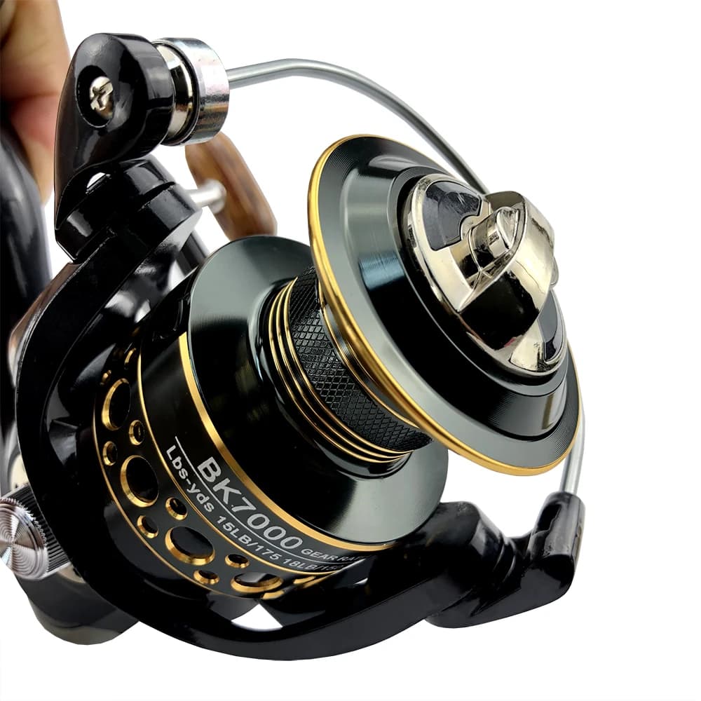 Moulinet de pêche spinning BK2000-7000 pour carpe et mer, 13 roulements à billes, ratio 5.2:1, bobine métal robuste