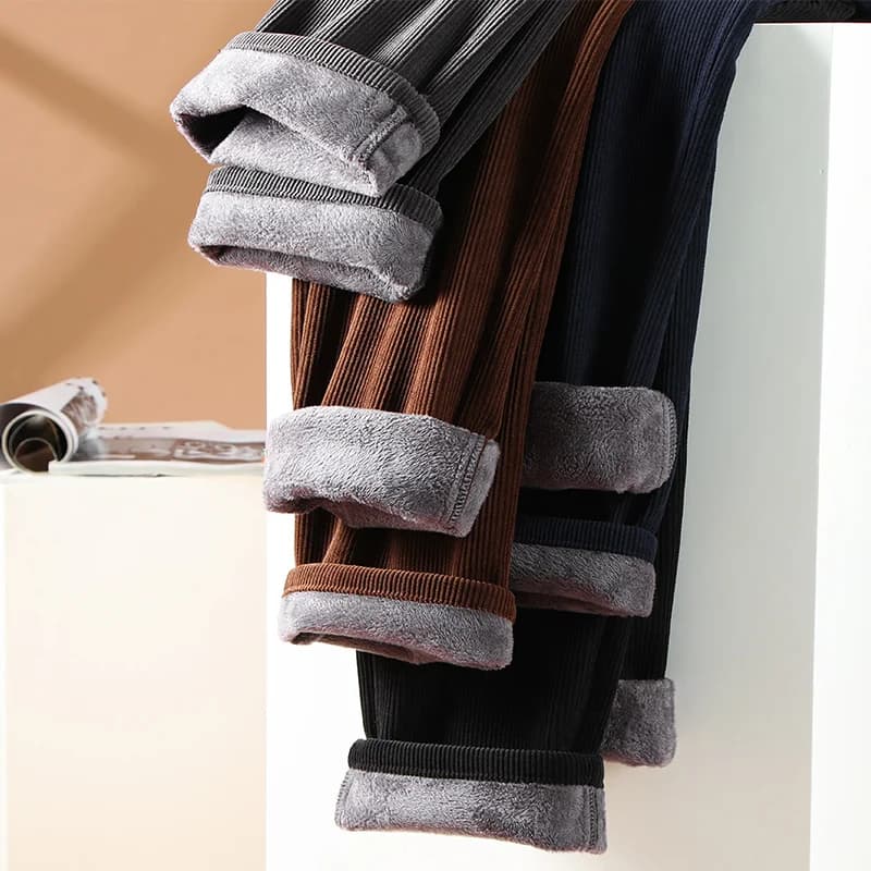 Pantalon velours côtelé polaire hiver homme élégant chaud stretch pêche affaires classique