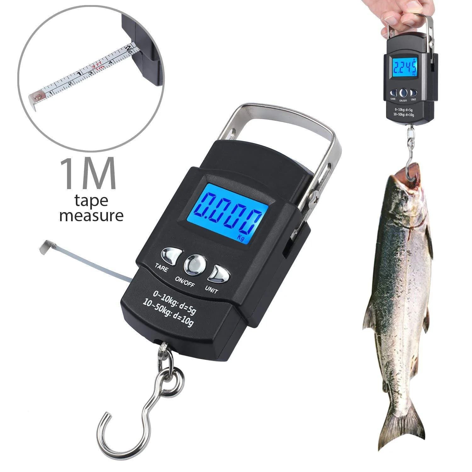 Balance pêche numérique FLYSAND 50kg avec mètre - Échelle électronique LCD rétroéclairée