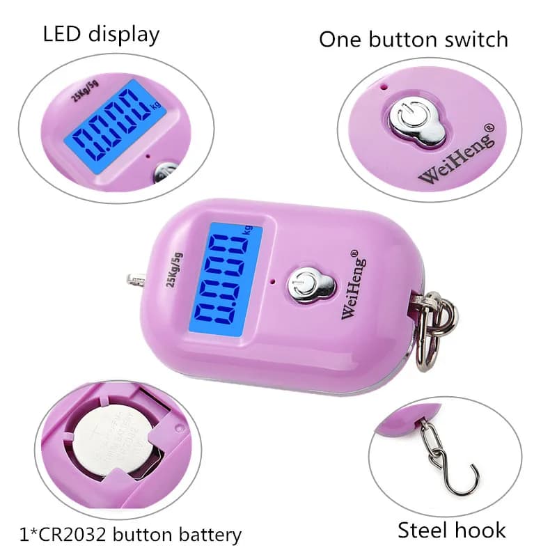 Mini balance électronique portable 25kg/5g avec crochet et rétroéclairage pour bagages et pêche JUANJUAN