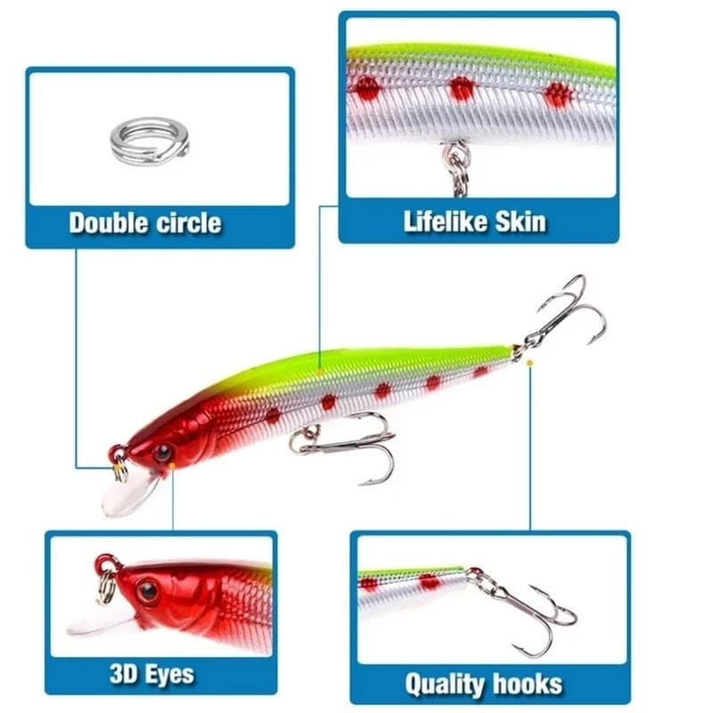 Leurre minnow flottant 8.2g 10cm pour pêche au brochet et à la carpe - leurre dur crankbait