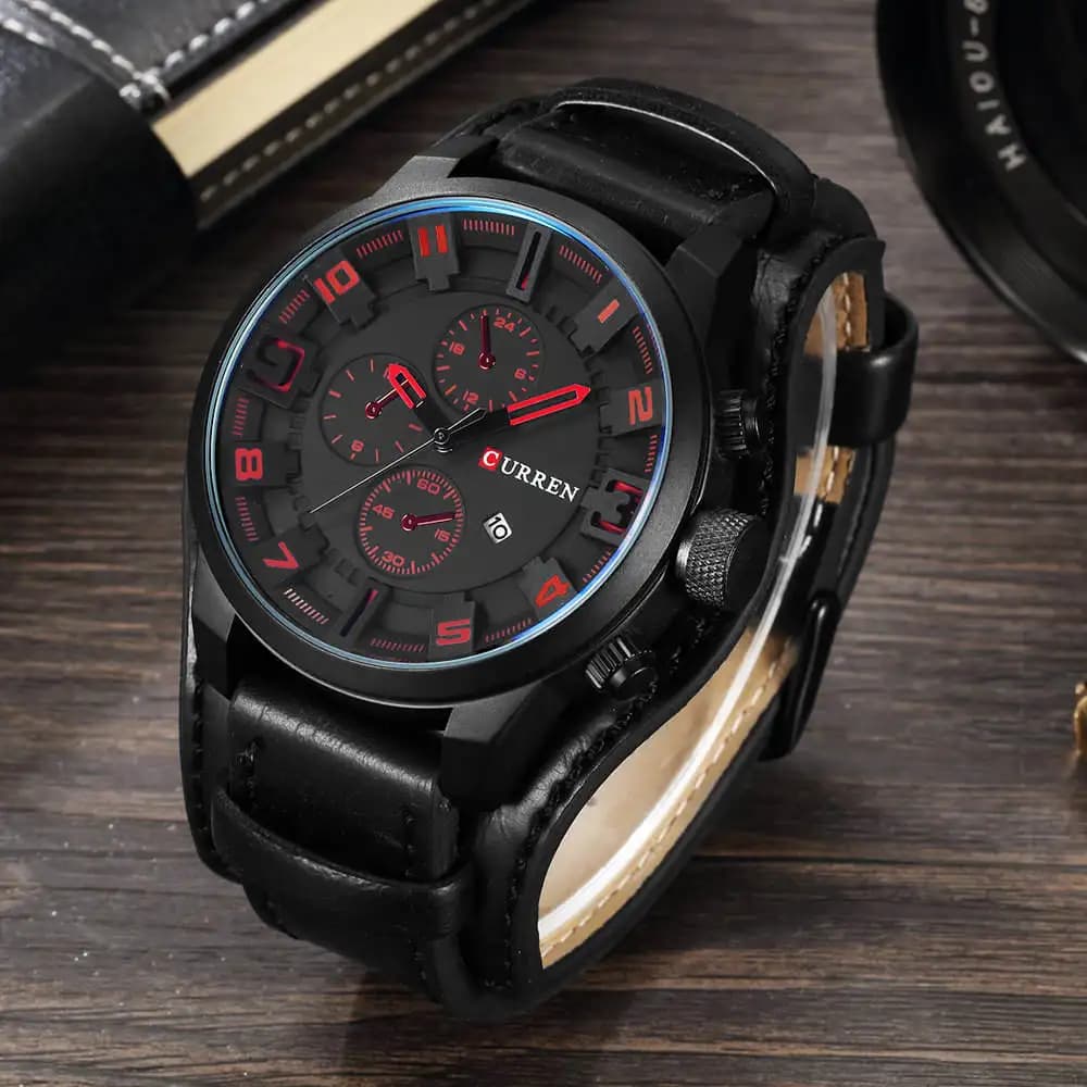Montre homme Curren luxe quartz étanche avec bracelet cuir et cadran minimaliste sans chiffres