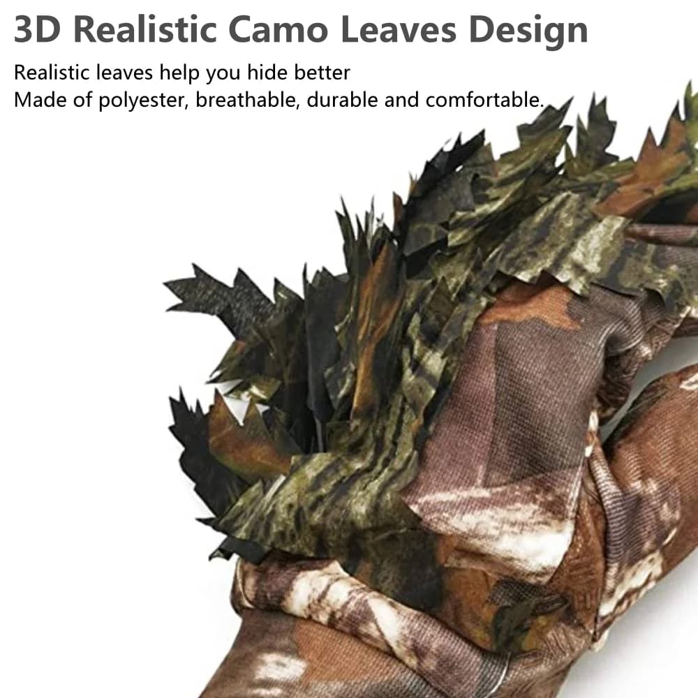 Gants camouflage 3D feuilles plein doigt chasse pêche tir vélo unisexe mitaines outdoor
