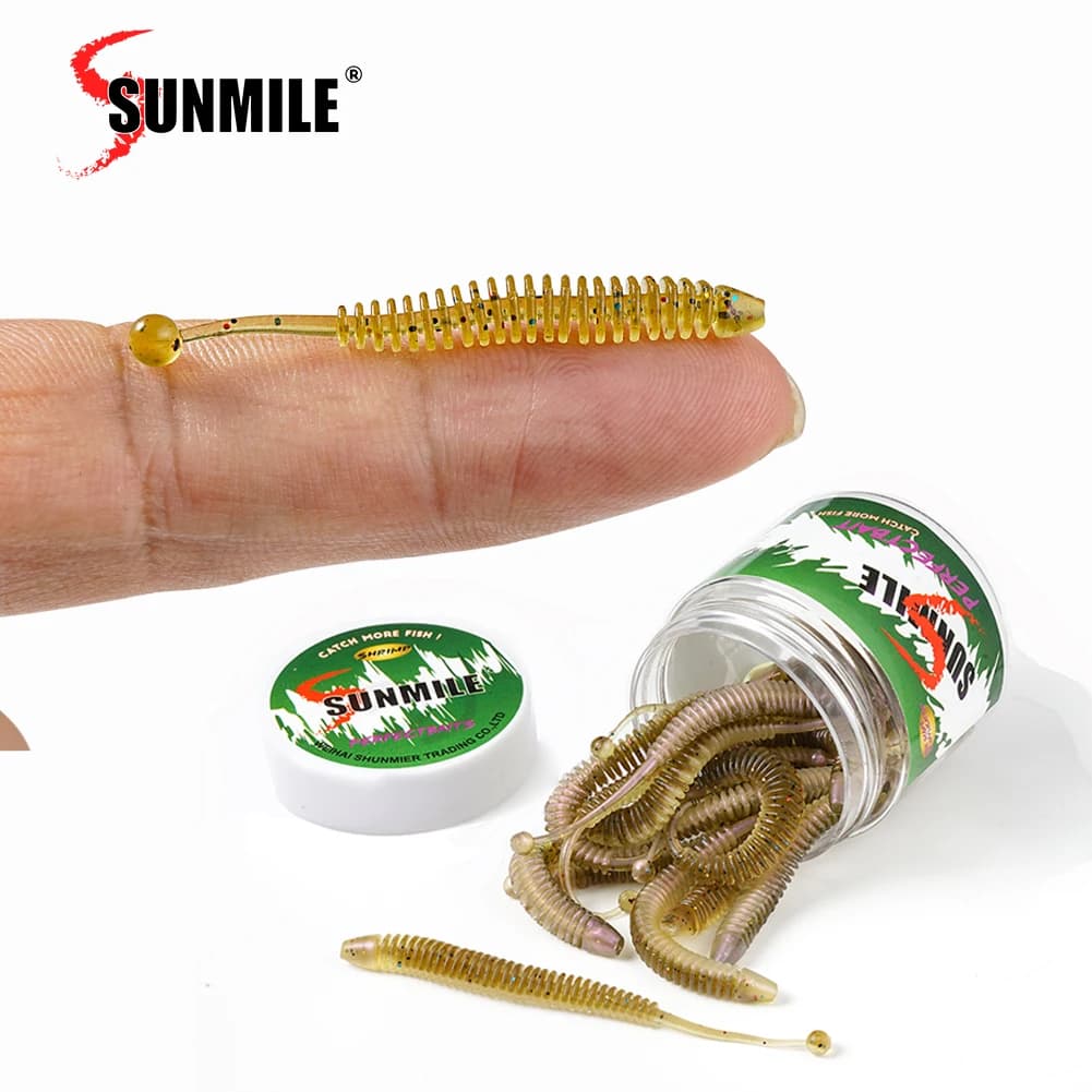 20 leurres souples SUNMILE odeur crevette - vers souples 5-8cm pour pêche du carnassier