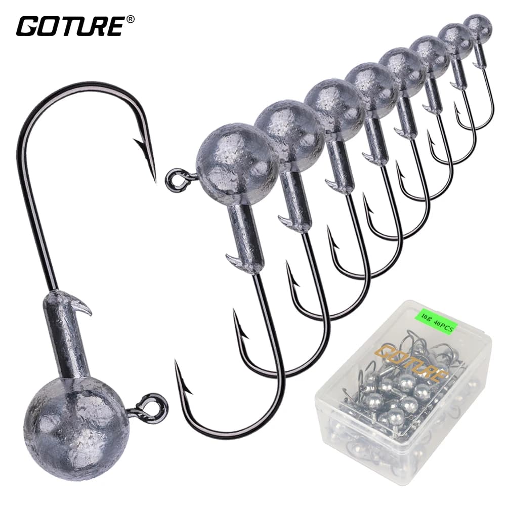 Hameçons plombés Goture 20 à 50 pièces 1g à 20g pour leurres souples - Têtes jig acier carbone pour carpe et bar