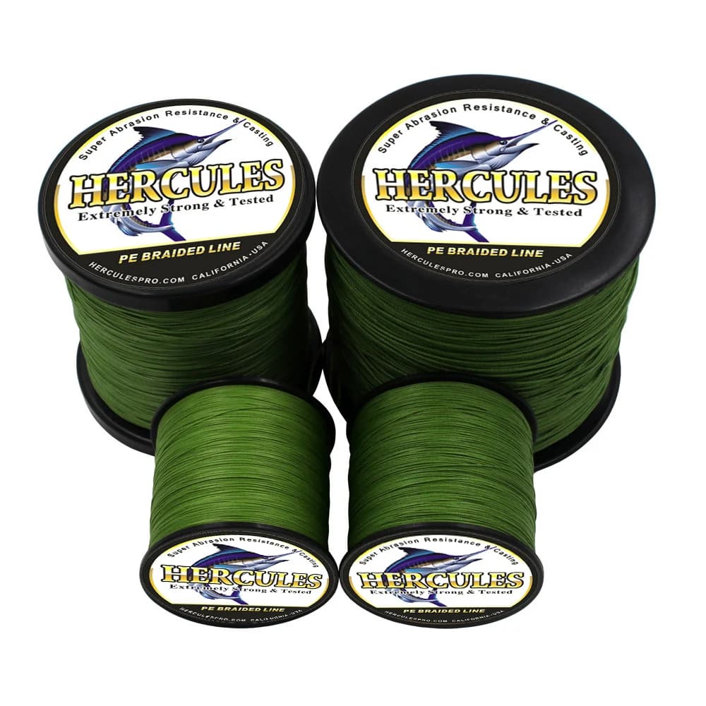 Hercules Braided fil pêche mer 8 brins vert armée - Fil PE 100% 100-2000m pêche eau salée
