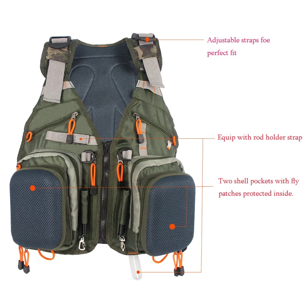 Gilet de pêche à la mouche ajustable pour homme - Sac à dos multifonction avec poches extérieures