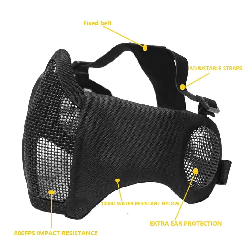 Masque pliable chasse pêche avec protection oreilles - Airsoft Paintball - Masque filet TAK YIYING