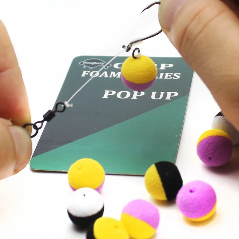 15 boilies duo foam pop-up noir et jaune - appât imitation pour montage hair zig rig feeder