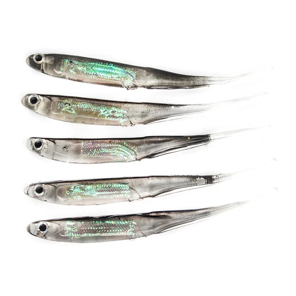 Lot 5 leurres souples T Tail 7-7.5cm - Appâts arc-en-ciel à paillettes pour pêche spinner