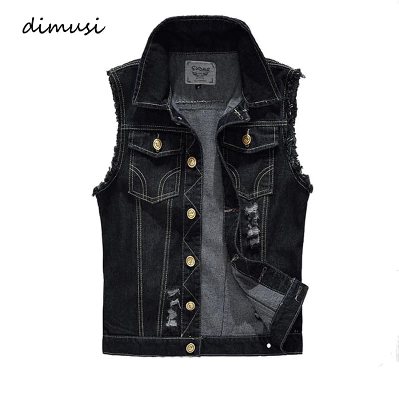 Veste sans manches en jean délavé pour homme, style vintage printemps automne, taille 6XL - DIMUSI