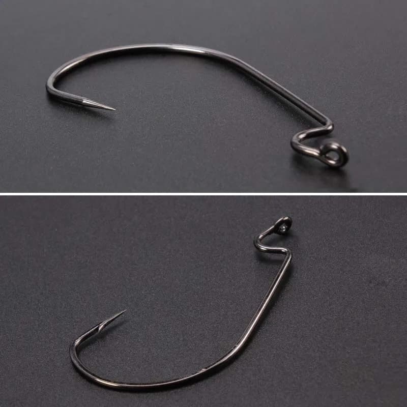 100 hameçons pêche leurres souples gros gap pour carnassiers, acier carbone noir, modèle crank barbelé, lot de 100