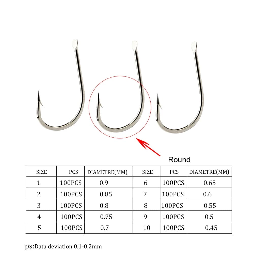 Lot de 100 hameçons pêche carpe acier haute teneur carbone bronze 421N n°1 à 10 tête
