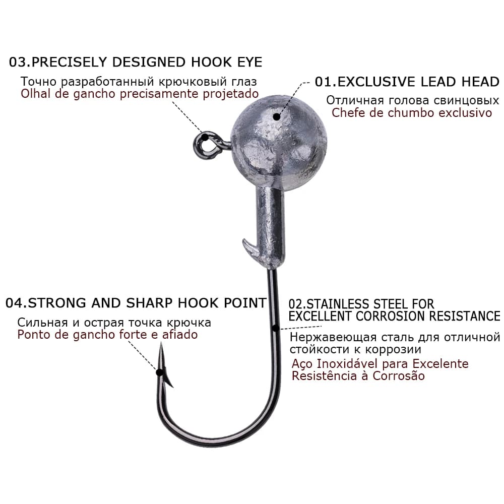 Hameçons plombés Goture 20 à 50 pièces 1g à 20g pour leurres souples - Têtes jig acier carbone pour carpe et bar