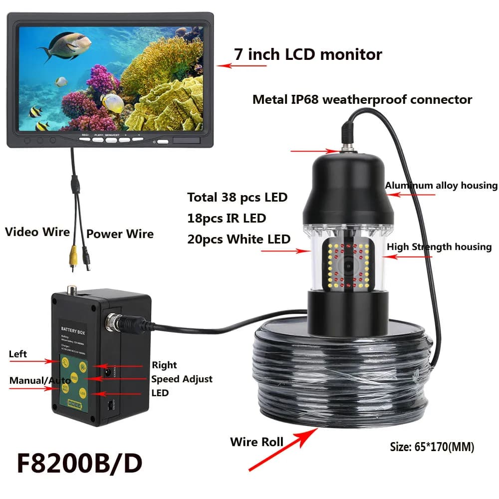 Caméra vidéo de pêche sous-marine MAOTEWANG 7" étanche IP68 avec 38 LEDs et rotation 360° 20-100m