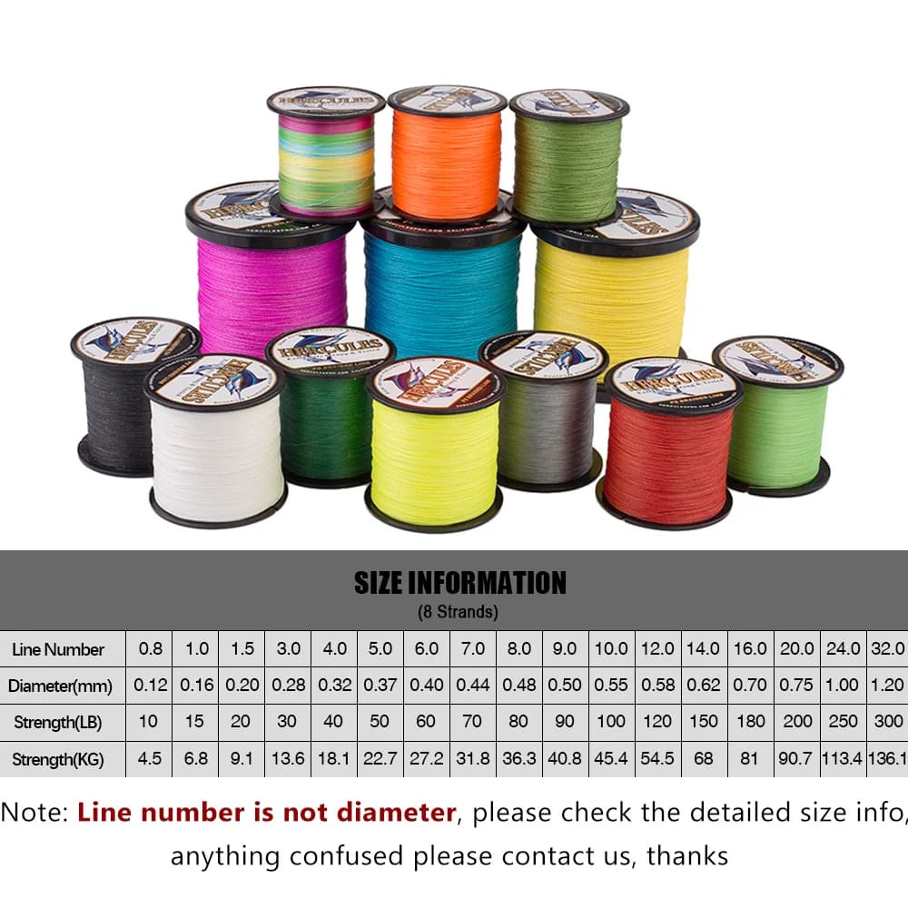 Ligne de pêche Hercules 8 brins 10-150LB 300m-1000m - Fil PE multifilament super résistant eau douce