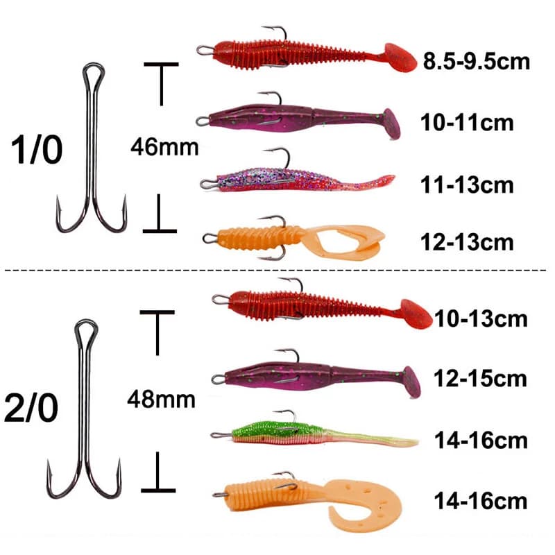 20 hameçons doubles longue tige pour leurres souples, montage fly et pêche du bass au jig