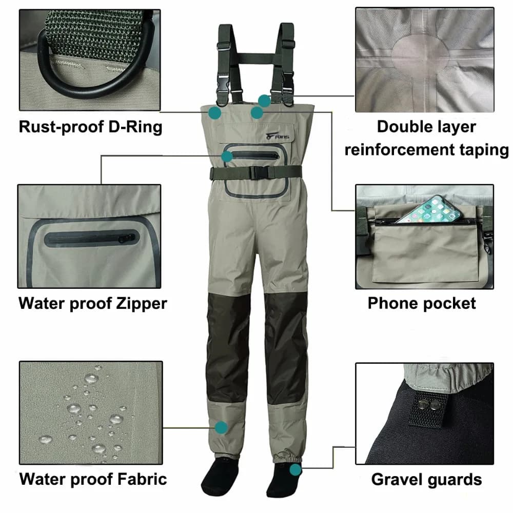 Waders de pêche homme 3 plis respirants et imperméables avec bottes néoprène isolantes pour poissons