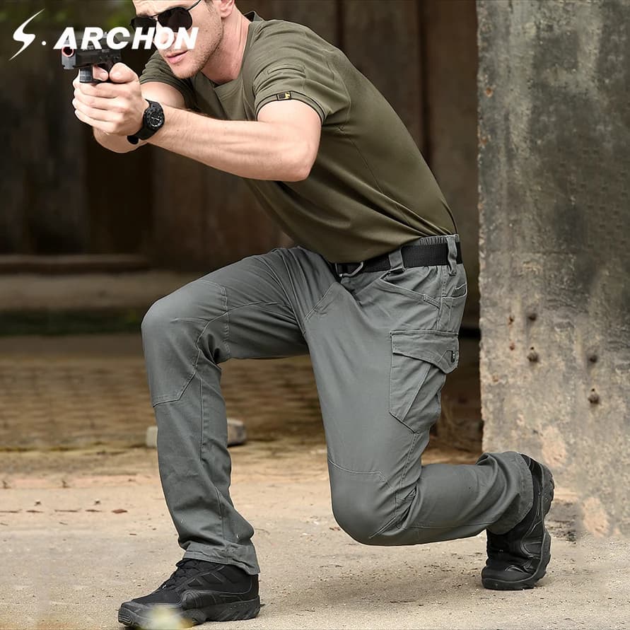 Pantalon cargo tactique S.archon SWAT pour hommes - Multi-poches coton - Sécurité bodyguard pêche