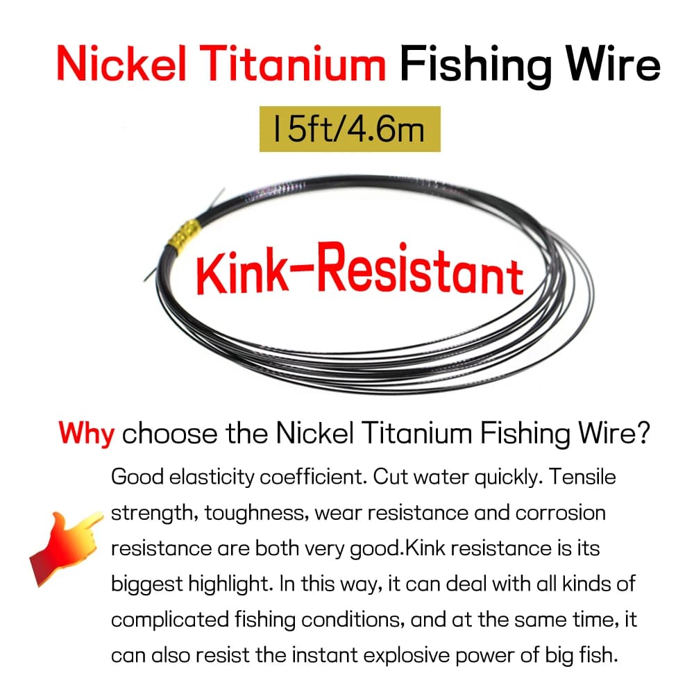Bas de ligne nickel titane 15ft/4.6m anti-vrillage pour pêche en mer brochet thon wahoo 6LB-124LB
