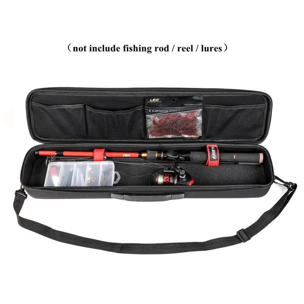 Boîte pêche portable EVA épaisse 64x16x7cm, coffre rigide rangement cannes moulinets leurres outils