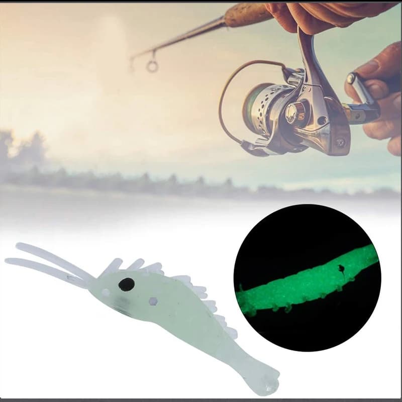 Leurre souple 50 vers luisants appâts crevettes lumineux 3,5cm pour pêche du bass et crappie