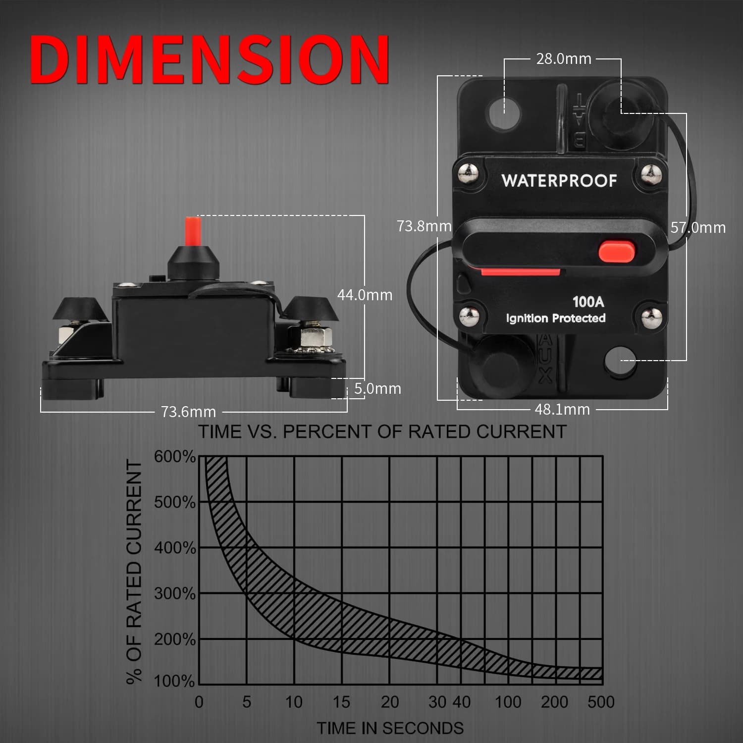 Disjoncteur manuel 30A-300A DaierTek 12V-48VDC - Protection électrique étanche pour bateau et audio voiture