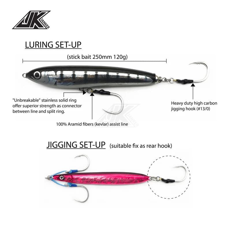 Leurres Poppers JK HSA Bois 4X Heavy Jigging Hooks Sea Power Assist Fishhook Stick Baits pour Pêche en Mer