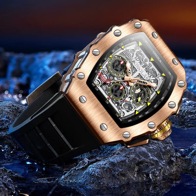 Montre homme ONOLA luxe sport étanche 5ATM lumineuse multifonction bracelet silicone pour pêche et quotidien