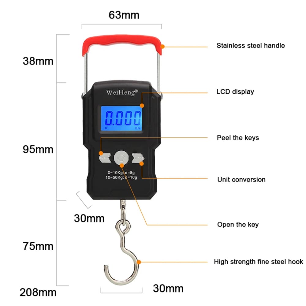 Balance digitale portable 50kg/5g double précision rétroéclairée pour pêche - Pèse-accroche haute technologie LCD