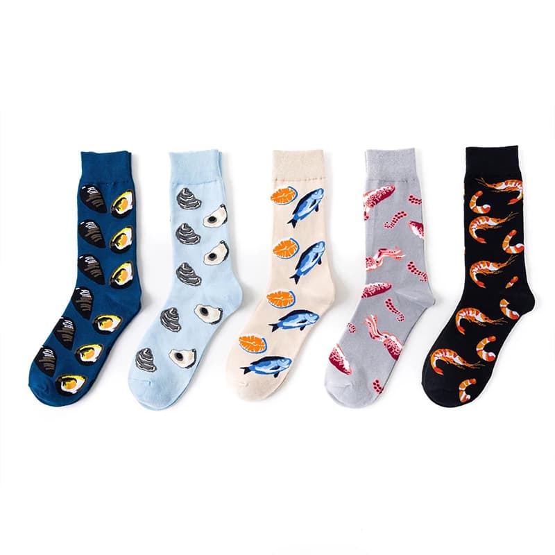 Chaussettes Courtes Femme Harajuku Fruits de Mer Drôles - Design Crevette Calmar Coton Premium Couple