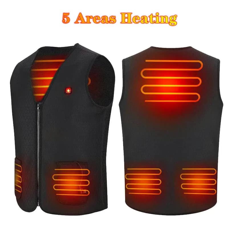 Gilet chauffant USB infrarouge 5 zones - Veste thermique homme femme pour pêche ski randonnée hiver