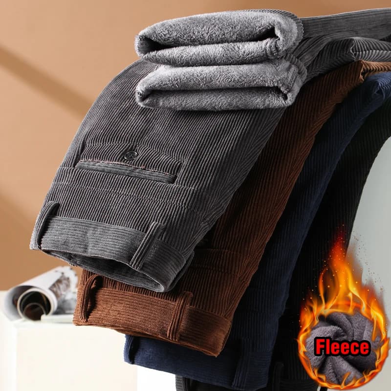 Pantalon velours côtelé polaire hiver homme élégant chaud stretch pêche affaires classique