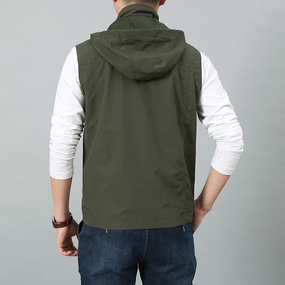 Veste de pêche sans manches multi-poches 7XL avec casquette, pour homme grande taille été et voyage photo