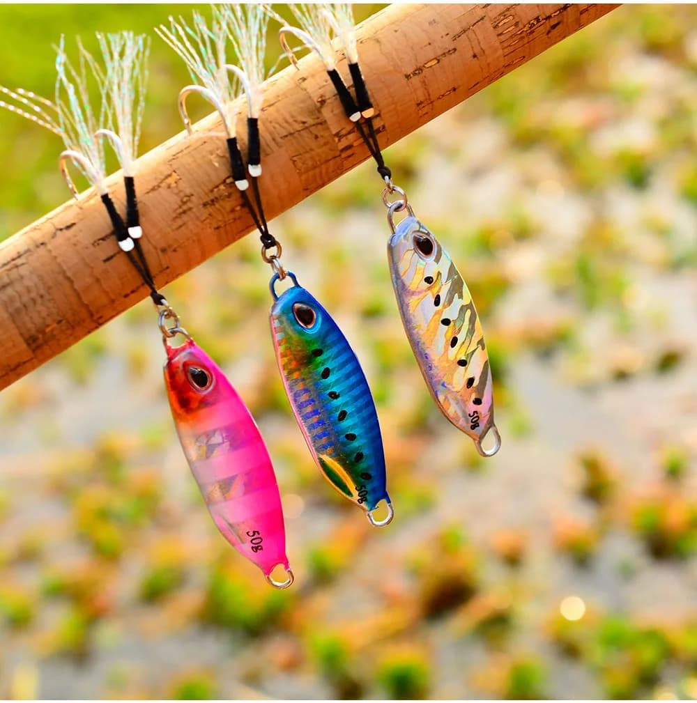 Jigs de pêche 10g à 50g métalliques holographiques - Leurres mer pour bar et carnassiers marins
