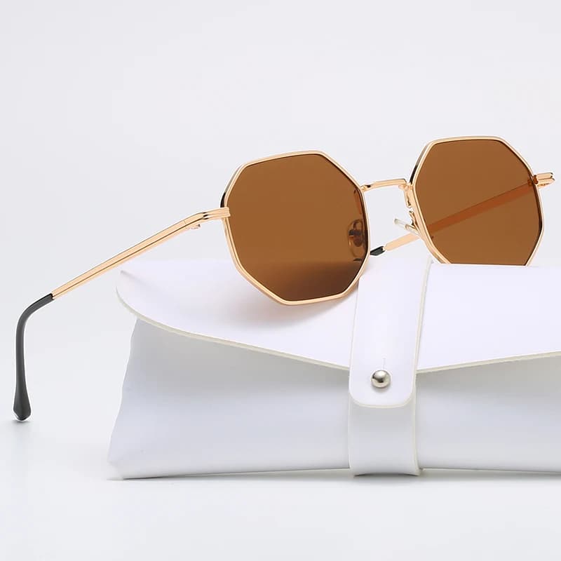 Lunettes de soleil métal polygon vintage UV400 - Design luxe miroir pêche femmes hommes