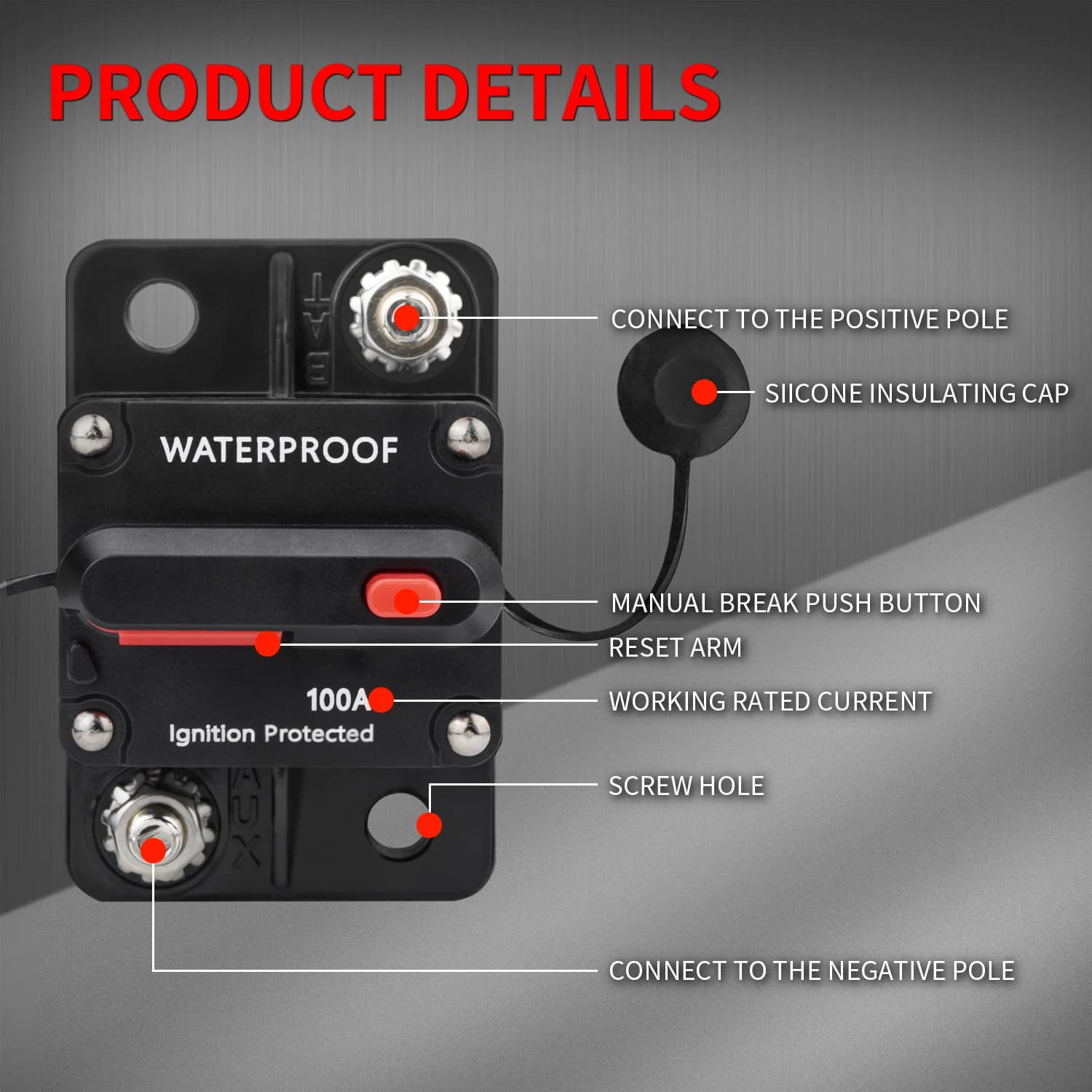 Disjoncteur manuel 30A-300A DaierTek 12V-48VDC - Protection électrique étanche pour bateau et audio voiture