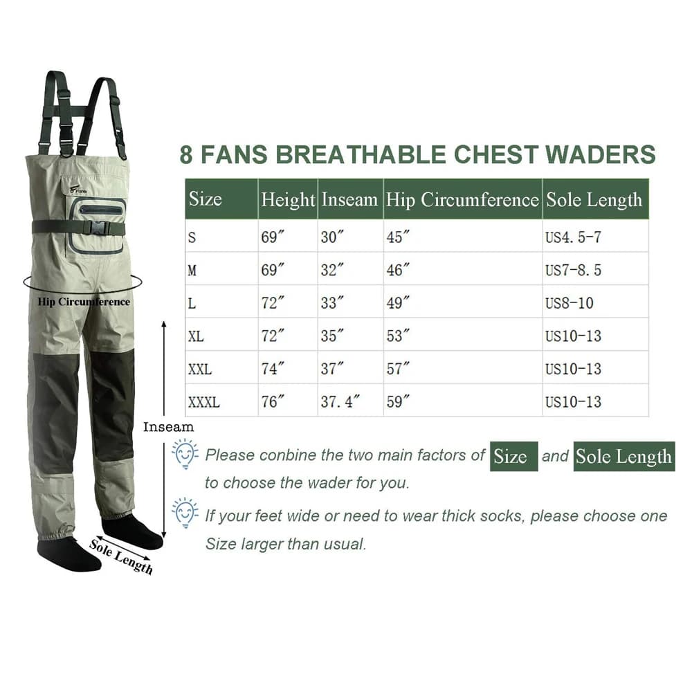 Waders de pêche homme 3 plis respirants et imperméables avec bottes néoprène isolantes pour poissons